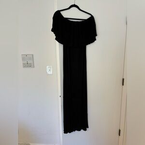 Black Pleated Ruffle Off Shoulder Maternity Maxi Dress